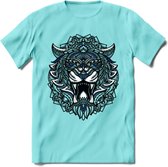 Tijger - Dieren Mandala T-Shirt | Donkerblauw | Grappig Verjaardag Zentangle Dierenkop Cadeau Shirt | Dames - Heren - Unisex | Wildlife Tshirt Kleding Kado | - Licht Blauw - S