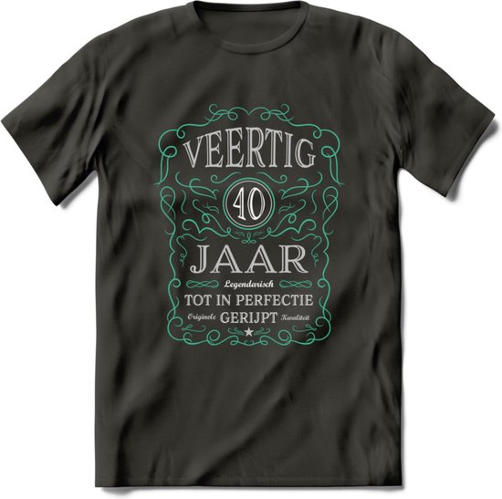 40 Jaar Legendarisch Gerijpt T-Shirt | Aqua - Grijs | Grappig Verjaardag en Feest Cadeau Shirt | Dames - Heren - Unisex | Tshirt Kleding Kado | - Donker Grijs - M