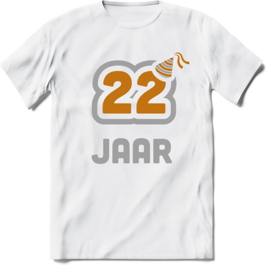 22 Jaar Feest T-Shirt | Goud - Zilver | Grappig Verjaardag Cadeau Shirt | Dames - Heren - Unisex | Tshirt Kleding Kado | - Wit - S