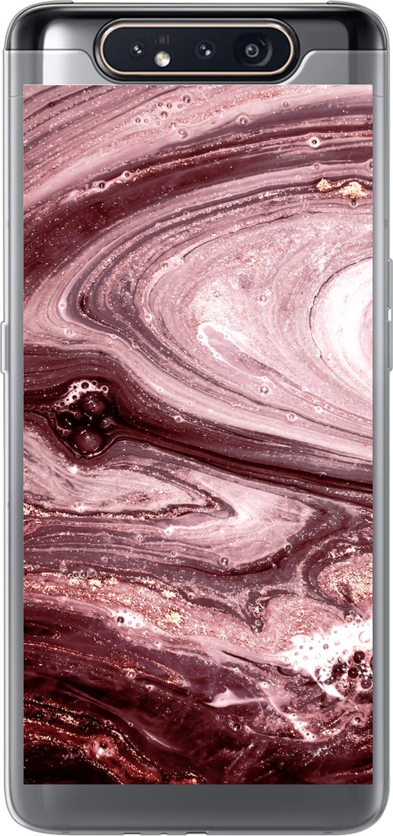 Telefoonhoesje Geschikt voor Samsung Galaxy A80 hoesje - Marmer print - Goud - Roze - Siliconen Telefoonhoesje Telefoonhoesje
