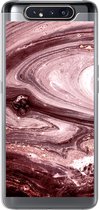 Geschikt voor Samsung Galaxy A80 hoesje - Marmer print - Goud - Roze - Siliconen Telefoonhoesje