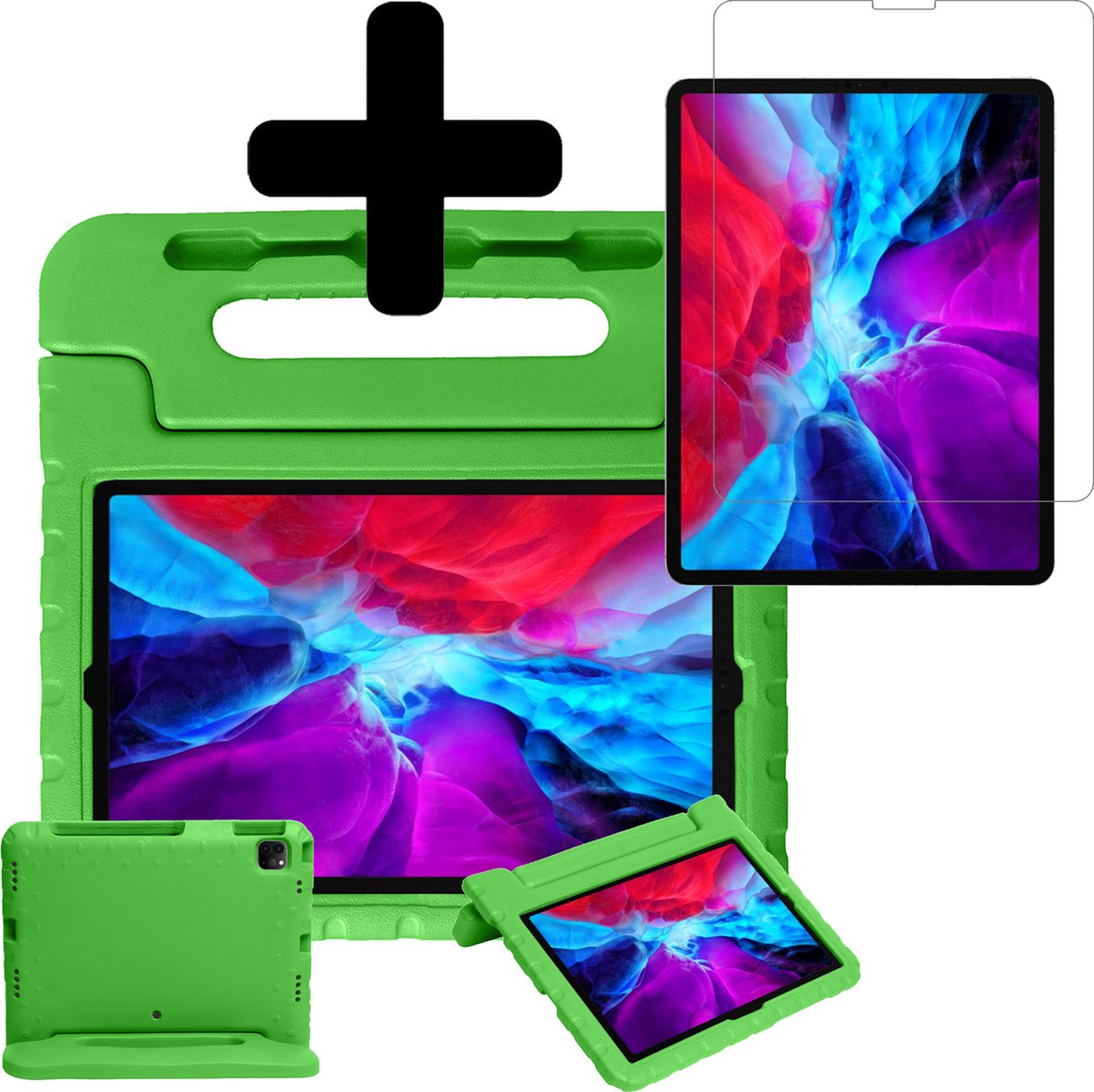 Hoesje - Geschikt voor Apple iPad Pro (2021) - 11 inch - 3e generatie - Met Screenprotector - Kinderhoes - Shockproof Bumper - Kidsproof Case - Tablethoes - Kinder Hoes Cover - Groen
