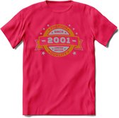 Premium Since 2001 T-Shirt | Zilver - Goud | Grappig Verjaardag en Feest Cadeau Shirt | Dames - Heren - Unisex | Tshirt Kleding Kado | - Roze - L
