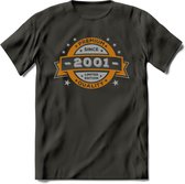 Premium Since 2001 T-Shirt | Zilver - Goud | Grappig Verjaardag en Feest Cadeau Shirt | Dames - Heren - Unisex | Tshirt Kleding Kado | - Donker Grijs - XL