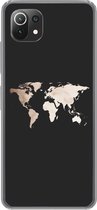 Geschikt voor Xiaomi 11T hoesje - Wereldkaart - Leer - Zwart - Siliconen Telefoonhoesje