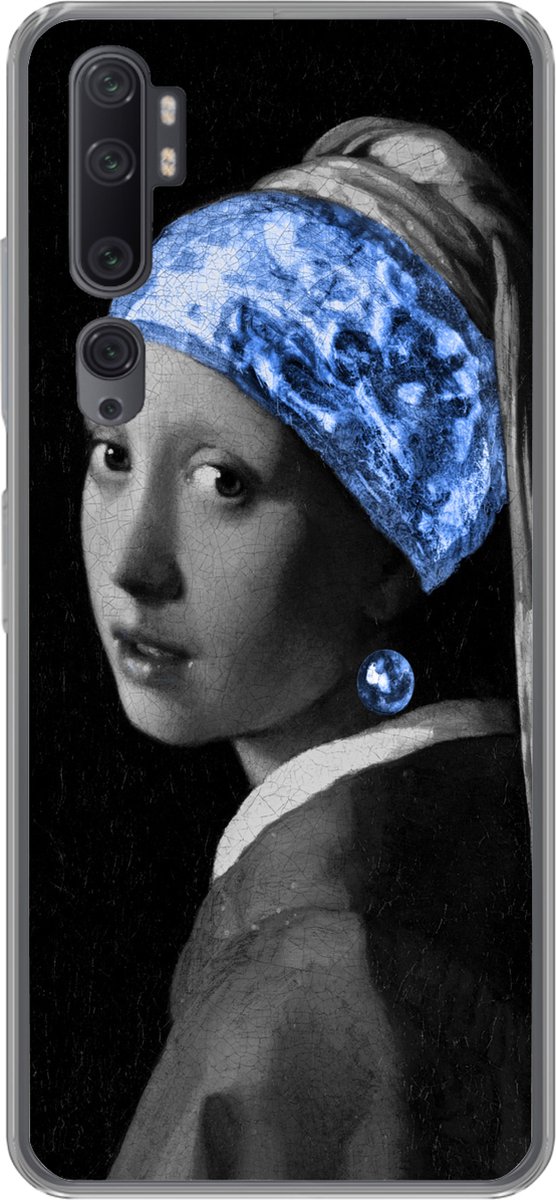 Telefoonhoesje Geschikt voor Xiaomi Mi Note 10 Pro hoesje - Meisje met de parel - Vermeer - Blauw - Siliconen Telefoonhoesje Telefoonhoesje