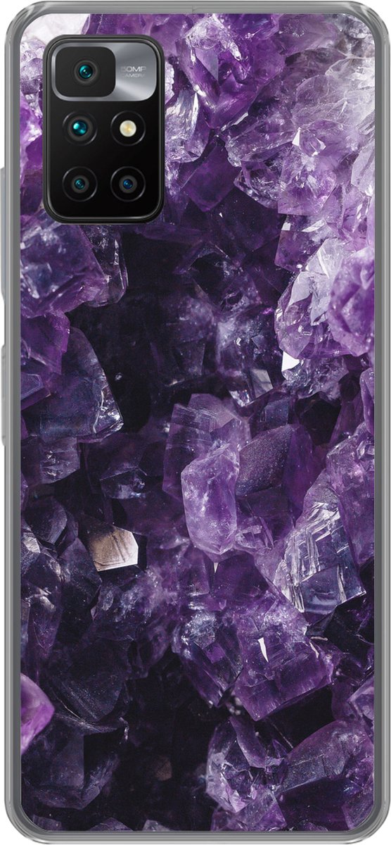 Telefoonhoesje Geschikt voor Xiaomi Redmi 10 hoesje - Amethist - Edelstenen - Mineralen - Siliconen Telefoonhoesje Telefoonhoesje