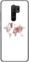 Geschikt voor Xiaomi Redmi 9 hoesje - Wereldkaart - Roze - Verf - Siliconen Telefoonhoesje