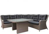 Denza Furniture Sardinië dining wicker loungeset 4-delig | wicker + glas | 255x255cm  | natural kobo grey (donkergrijs/donkerbruin)