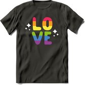 Love | Pride T-Shirt | Grappig LHBTIQ+ / LGBTQ / Gay / Homo / Lesbi Cadeau Shirt | Dames - Heren - Unisex | Tshirt Kleding Kado | - Donker Grijs - L