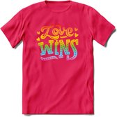 Love Wins | Pride T-Shirt | Grappig LHBTIQ+ / LGBTQ / Gay / Homo / Lesbi Cadeau Shirt | Dames - Heren - Unisex | Tshirt Kleding Kado | - Roze - XXL