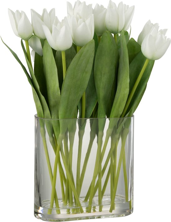 J-Line Tulpen In Vaas Ovaal - kunststof - glas - wit