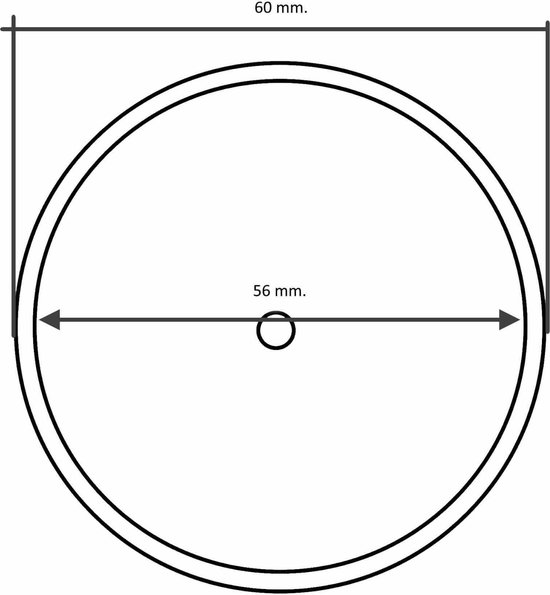 Technische tekening van ronde reflector. Diameter 60 mm. Midden gat 56 mm.