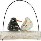 Decoratiemobiel houten vogels koppel zwart wit - 21x21x10 cm - India - Sarana - Fairtrade