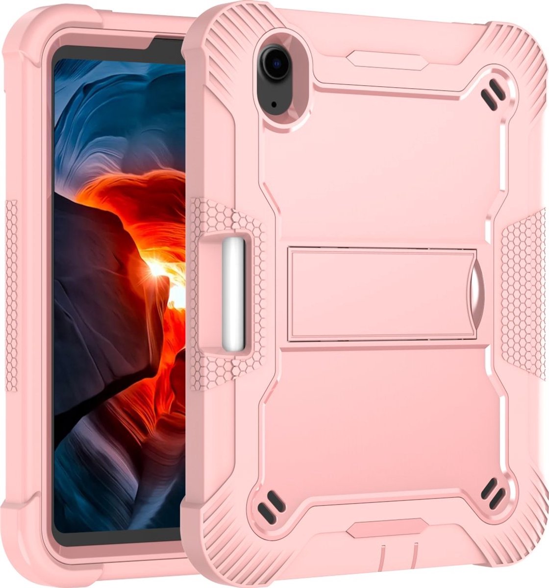 Mobigear Tablethoes geschikt voor Apple iPad Mini 6 (2021) Hardcase Backcover | Mobigear ShieldStand + Stylus Houder | Schokbestendig iPad Mini 6 (2021) Telefoonhoesje | Anti Shock Proof + Standaard - Roze