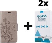 Bookcase Hoesje Vlinders Met Pasjeshouder iPhone SE (2020) Grijs - 2x Gratis Screen Protector - Telefoonhoesje - Smartphonehoesje