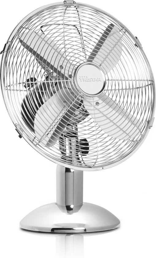 Tafelventilator Tristar 30 cm met 3 snelheden, metalen zilver design, 35W motor, zwenkfunctie 85°