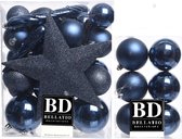 Kerstversiering kunststof kerstballen donkerblauw 5-6-8 cm pakket van 45x stuks - Met kunststof ster piek van 19 cm