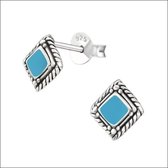 Aramat jewels ® - Bali oorbellen vierkant blauw 925 zilver 6mm