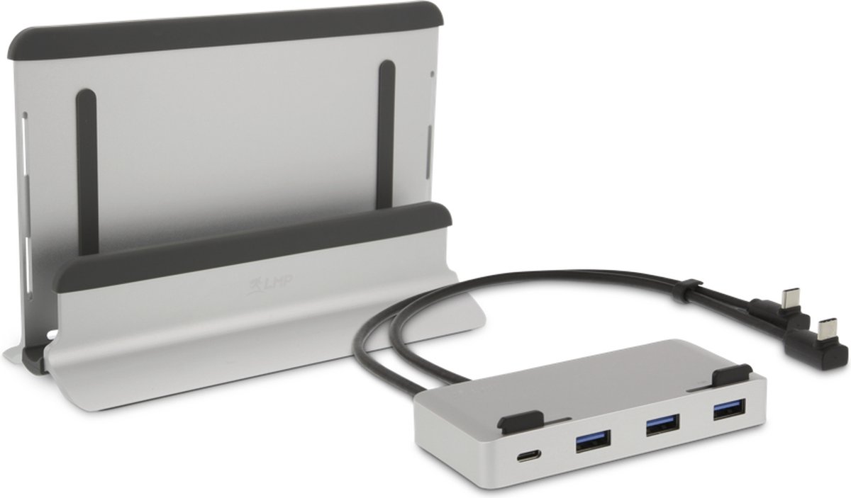 LMP - Verticale Aluminium Laptop standaard - Aluminium houder + USB-C HUB Dock Prostand 4K met 7 Poorten - Geschikt voor elke MacBook van 12