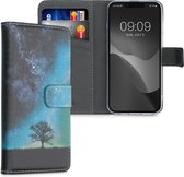 kwmobile telefoonhoesje voor Apple iPhone 13 / 14 - Hoesje met pasjeshouder in blauw / grijs / zwart - Sterrenstelsel en Boom design
