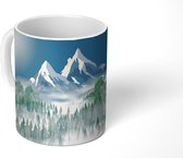 Mok - tekening van landschap met bergen in de nacht - 350 ML - Beker - Uitdeelcadeautjes
