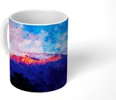 Mok - Abstracte tekening van bergen bij zonsopkomst - 350 ML - Beker - Uitdeelcadeautjes