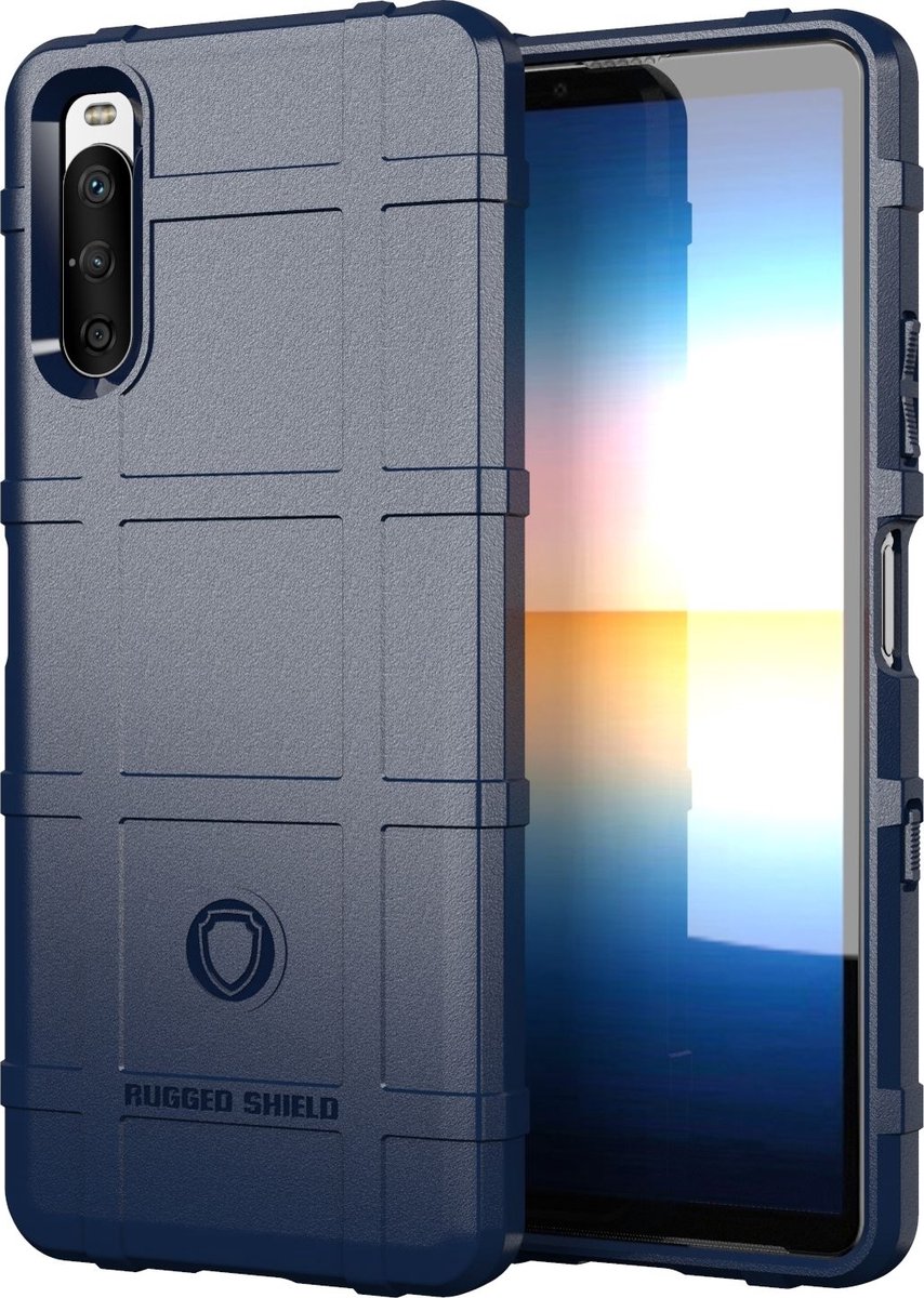 Mobigear Hoesje geschikt voor Sony Xperia 10 III Telefoonhoesje Flexibel TPU | Mobigear Rugged Shield Backcover Shockproof | Schokbestendig Xperia 10 III Telefoonhoesje | Anti Shock Proof - Blauw