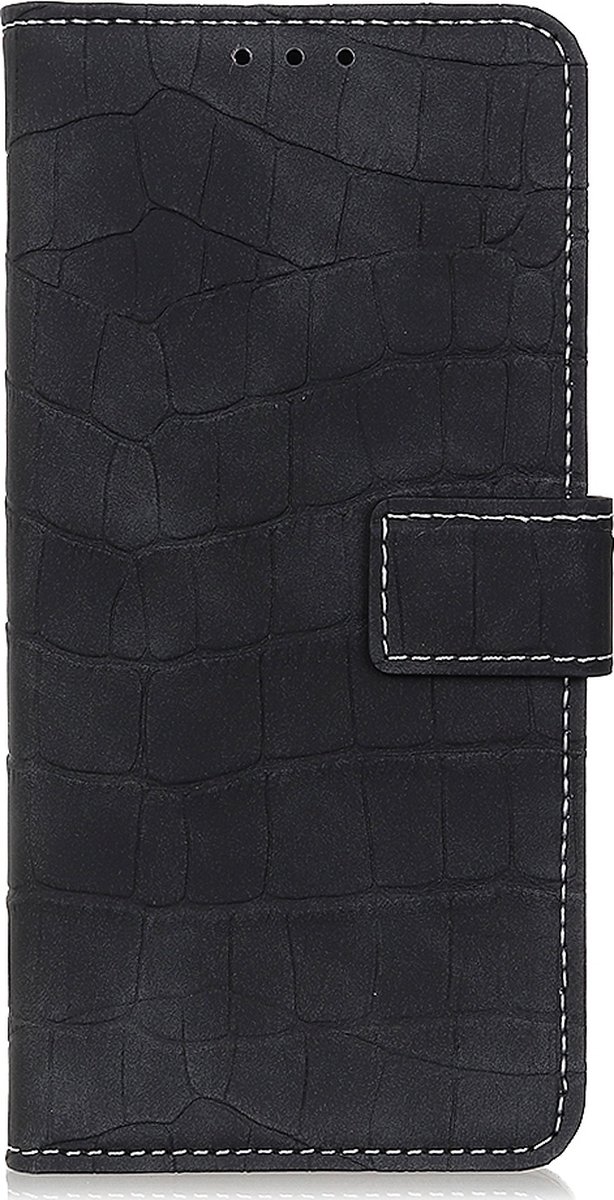 Mobigear Telefoonhoesje geschikt voor Apple iPhone SE (2020) Hoesje | Mobigear Croco Bookcase Portemonnee | Pasjeshouder voor 3 Pasjes | Telefoonhoesje voor Pinpas / OV Kaart / Rijbewijs - Zwart
