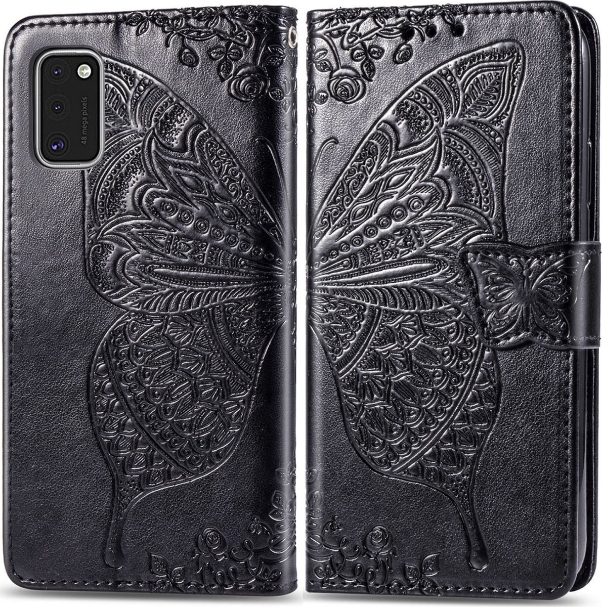 Mobigear Telefoonhoesje geschikt voor Samsung Galaxy A41 Hoesje | Mobigear Butterfly Bookcase Portemonnee | Pasjeshouder voor 3 Pasjes | Telefoonhoesje voor Pinpas / OV Kaart / Rijbewijs - Zwart