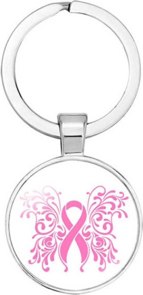 GoedeDoelen.Shop | Sleutelhanger Ribbon & Wings | Pink Ribbon Sleutelhanger | Sleutelring | Cancer Awareness | Cadeautje