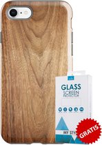 Backcover Hout Design Hoesje iPhone 7 Lichtbruin - Gratis Screen Protector - Telefoonhoesje - Smartphonehoesje