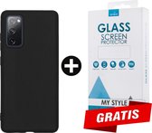 Siliconen Backcover Hoesje Samsung Galaxy S20 FE Zwart - Gratis Screen Protector - Telefoonhoesje - Smartphonehoesje