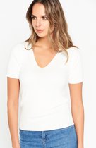 LOLALIZA Geribbelde t-shirt me v-hals - Wit - Maat XL