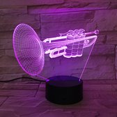 3D Led Lamp Met Gravering - RGB 7 Kleuren - Trompet
