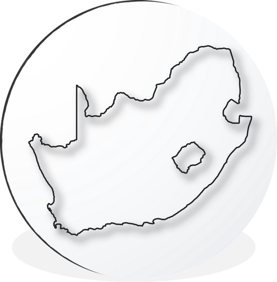 WallCircle - Wandcirkel - Muurcirkel - Zwart-wit illustratie van en lijn in de vorm van Zuid-Afrika - Aluminium - Dibond - ⌀ 30 cm - Binnen en Buiten