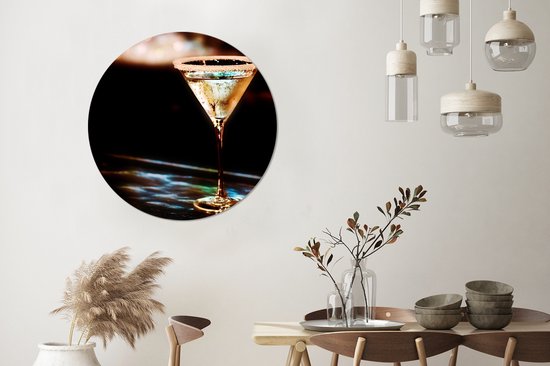 Verre Martini Martini sur une barre noire mur aluminium cercle ⌀ 90 cm - impression photo cercle cercle mur / salon / cercle de jardin (décoration murale)
