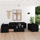 vidaXL 9-delige Loungeset met kussens poly rattan zwart