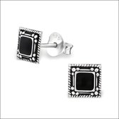 Aramat jewels ® - 925 sterling zilveren oorbellen vierkant geoxideerd zwart