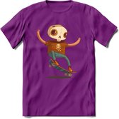 Casual skelet T-Shirt Grappig | Dieren halloween Kleding Kado Heren / Dames | Animal Skateboard Cadeau shirt - Paars - XL