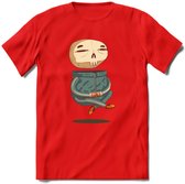Casual skelet T-Shirt Grappig | Dieren halloween Kleding Kado Heren / Dames | Animal Skateboard Cadeau shirt - Rood - L