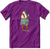 Casual haai matroos T-Shirt Grappig | Dieren vissen Kleding Kado Heren / Dames | Animal Skateboard Cadeau shirt - Paars - XXL
