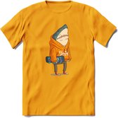 Casual skater haai T-Shirt Grappig | Dieren vissen Kleding Kado Heren / Dames | Animal Skateboard Cadeau shirt - Geel - S