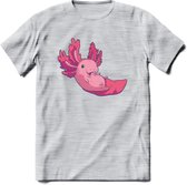 Schattig Axolotl T-Shirt Grappig | Dieren amfibieën Kleding Kado Heren / Dames | Animal Cadeau shirt - Licht Grijs - Gemaleerd - XXL