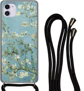 Telefoonkoord - Telefoonketting - Hoesje met koord Geschikt voor iPhone 11 - Amandelbloesem - Van Gogh - Kunst - Siliconen - Crossbody - Telefoonhoesje met koord
