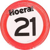 Kartonnen Bordjes hoera 21 jaar 23cm 8 st - Wegwerp borden - Feest/verjaardag/BBQ borden