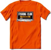 Fishing Club - Vissen T-Shirt | Grappig Verjaardag Vis Hobby Cadeau Shirt | Dames - Heren - Unisex | Tshirt Hengelsport Kleding Kado - Oranje - 3XL