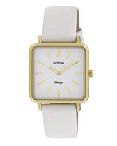 OOZOO Vintage series - Gouden horloge met parelwitte leren band - C9940 - Ø29