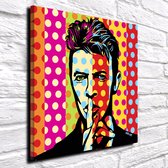David Bowie Pop Art Acrylglas - 100 x 100 cm op Acrylaat glas + Inox Spacers / RVS afstandhouders - Popart Wanddecoratie