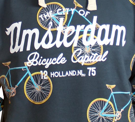 Fox Originals Hoodie Bike Patern Heren & Dames Amsterdam Capuchon Trui Katoen Blauw XL - Fox Originals